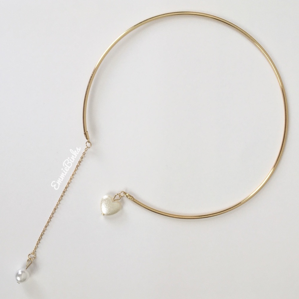 💥3for$28 New Faux Pearl Open Cuff Heart Necklace Drop Pearl Statement Necklace - Picture 8 of 15
